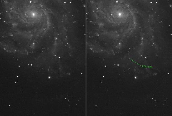 Comparaison avant/après l'apparition de la supernova (image Google)