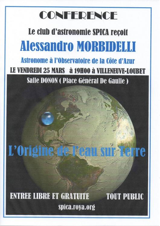 Affiche conférence L'origine de l'eau sur Terre (image SPICA)