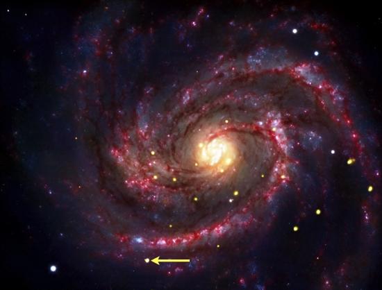 La supernova SN 1979C, dans la galaxie M100 (image NASA)