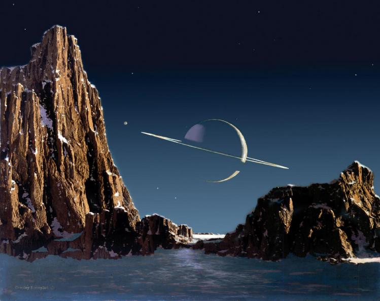 Saturne vue depuis une lune (Chesley bonestell)