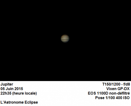 Jupiter vue au télescope (image L'Astronome Eclipse)